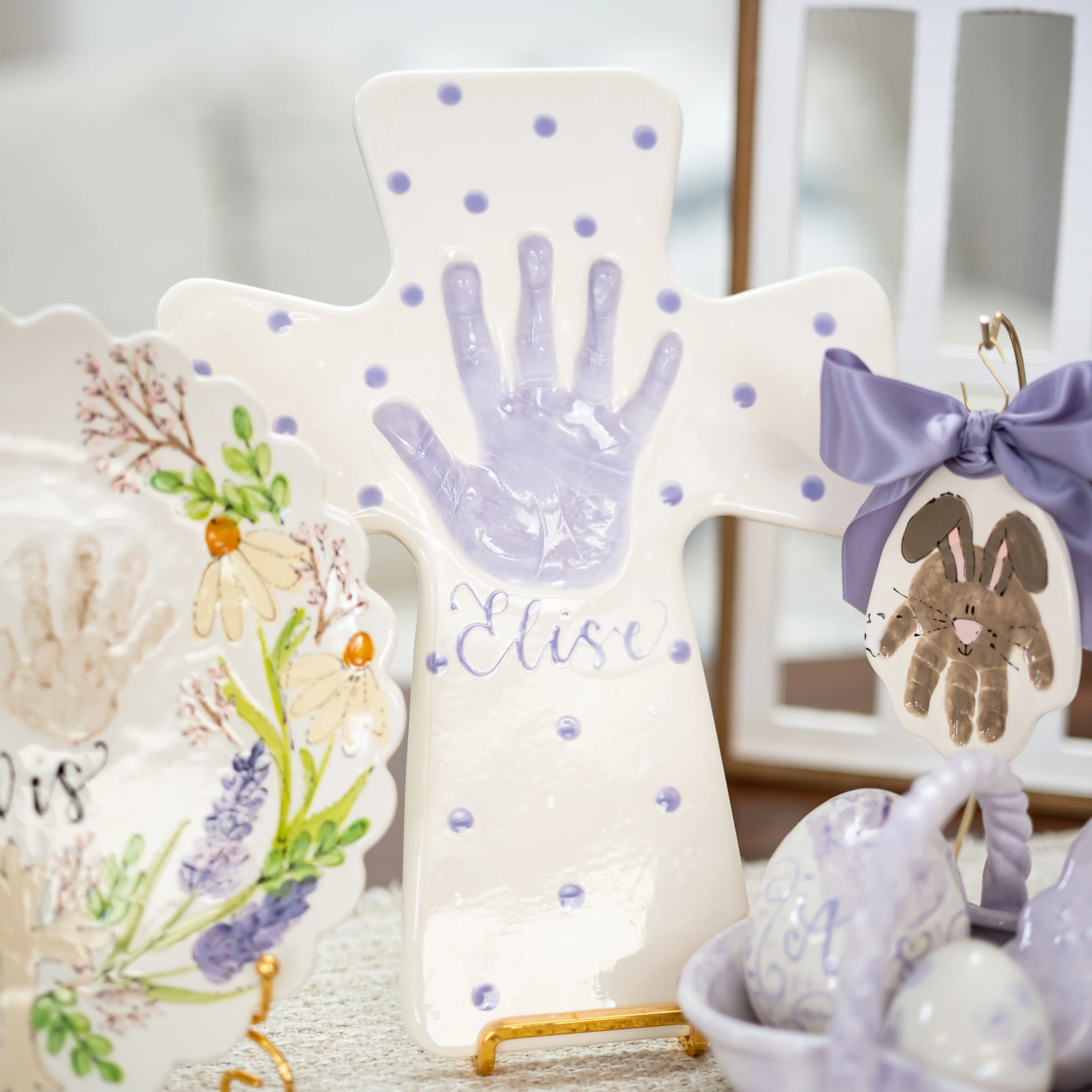 Polka Dot Clay Cross Plaque
