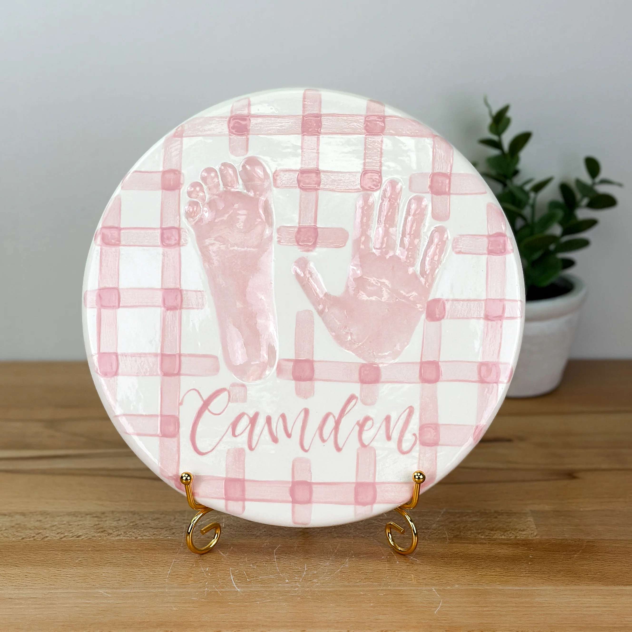 Gingham Clay Plaque