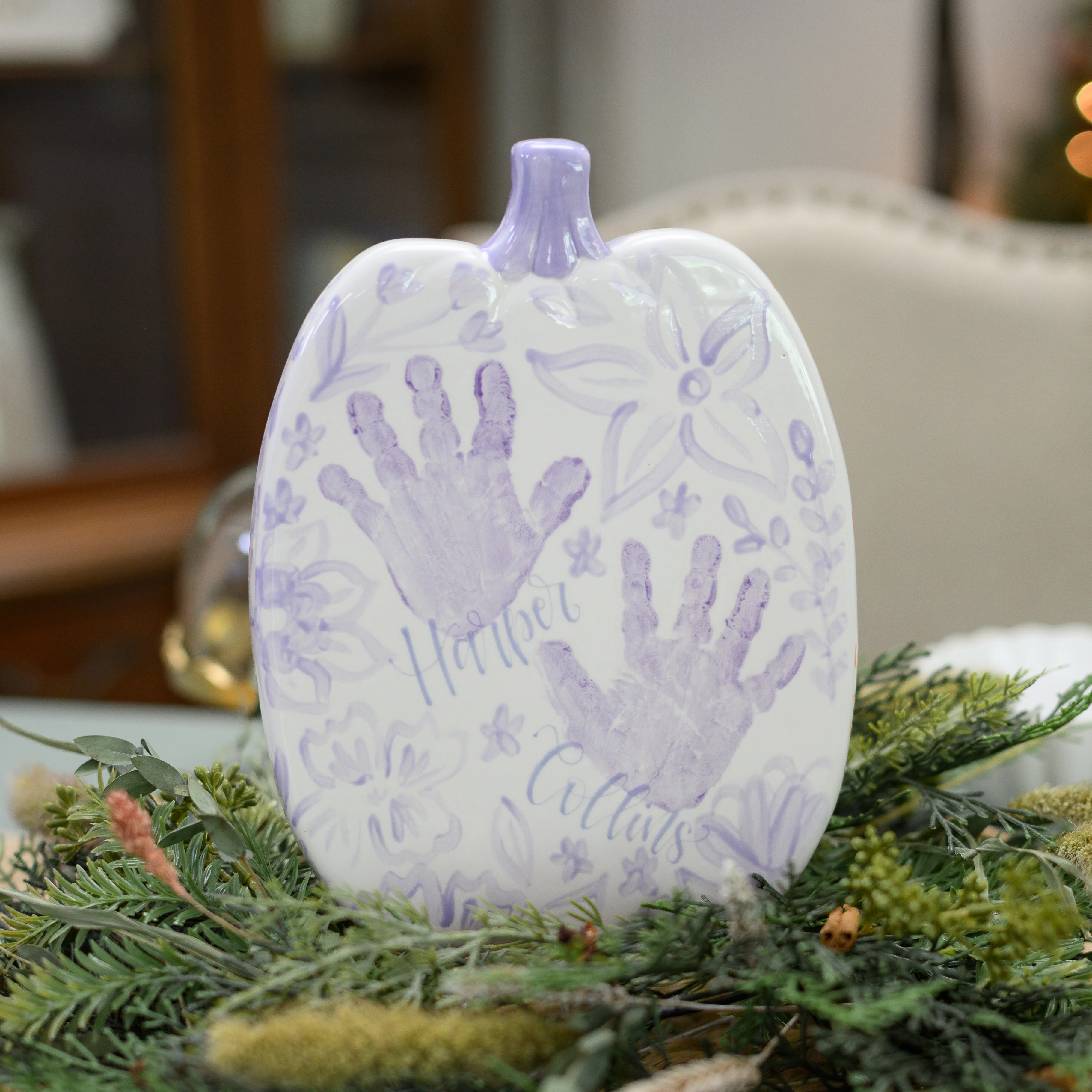 Floral Chinoiserie Flat Pumpkin